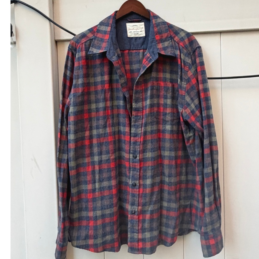 Weatherproof Vintage Mens XXL Red Blue Plaid Flannel Button Down Shirt L/S